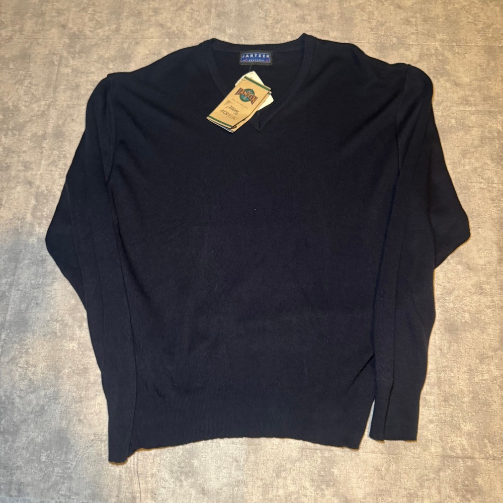 Jantzen Classics Mens XL Navy Blue V-Neck Sweater 100% Acrylic Vintage NWT